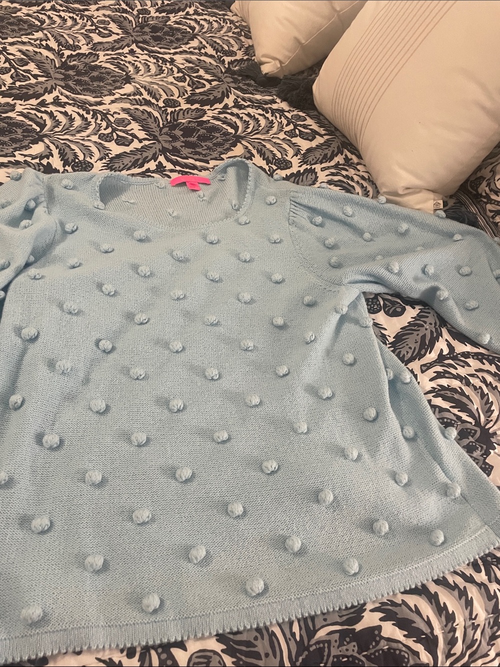 Lilly Pulitzer Pale Blue Pom-Pom Crewneck Sweater